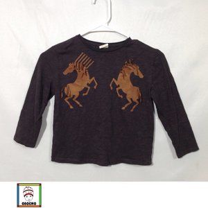 Zara Girls Black & Gold Long Sleeve Crew Neck T-Shirt Size - 7 (PRE-LOVED)